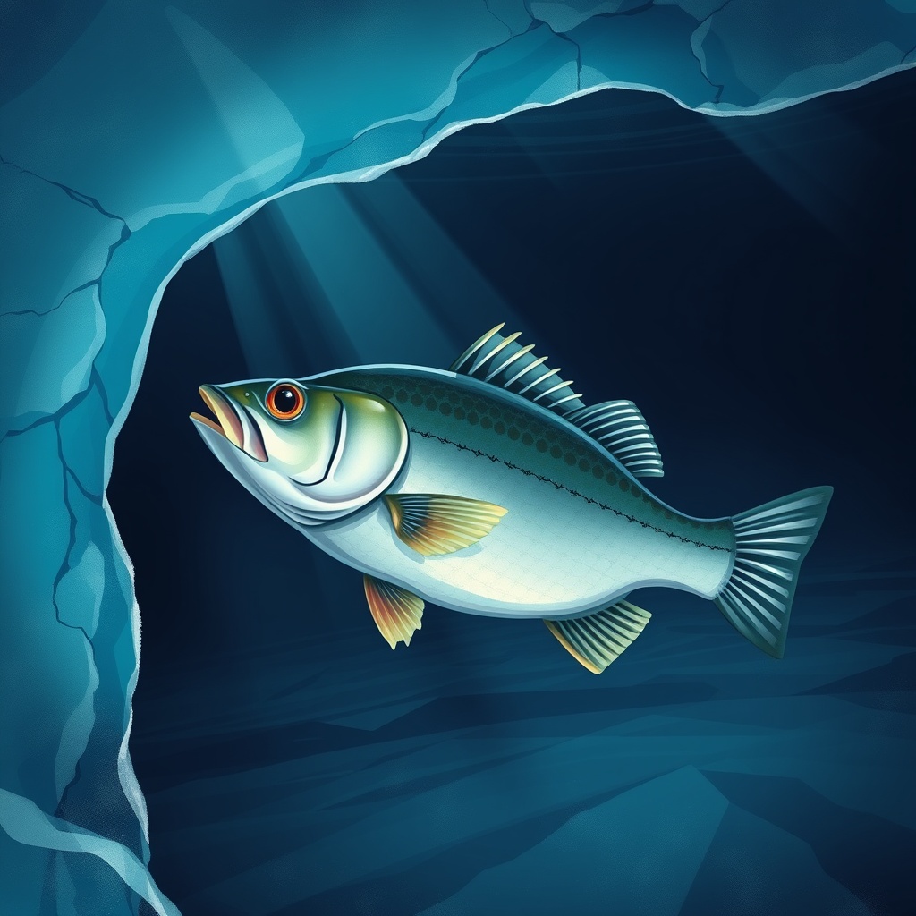 Perch swimming under cracked ice